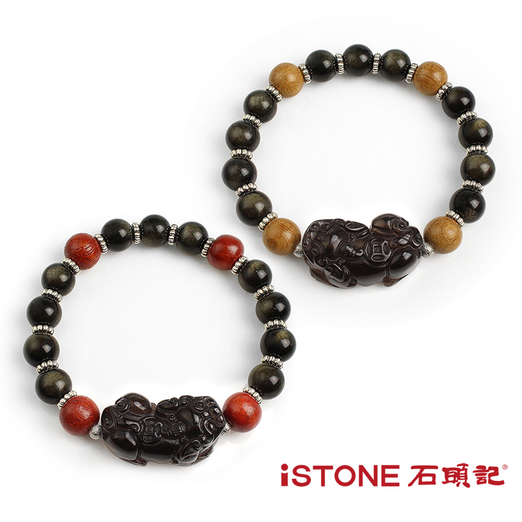石頭記-平安守護系列-冰種黑曜石貔貅手鍊-極致經典(套組)◉20D012